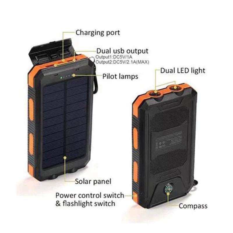 New Solar Power Bank 80000mAh Portable Charging Poverbank External Battery Charger Strong Light LDE Light for All Smartphones