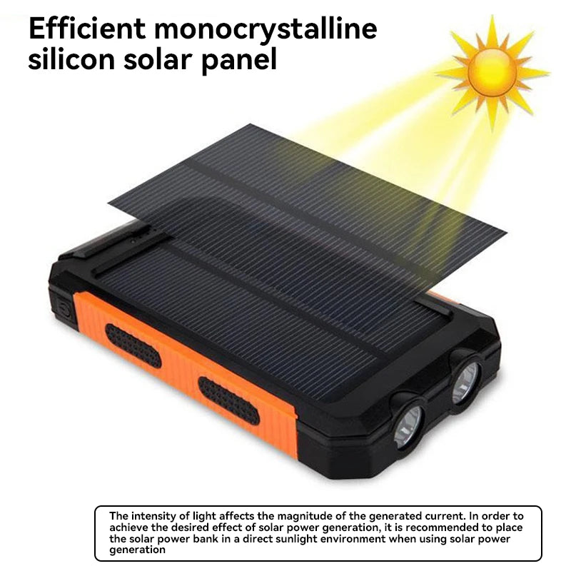 New Solar Power Bank 80000mAh Portable Charging Poverbank External Battery Charger Strong Light LDE Light for All Smartphones