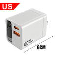 Portable 3 in 1 GaN Charger 80W MAX Fast Charger with Retractable Data Cable for iPhone 17 Airpods Macbook Phone Tablet Charger