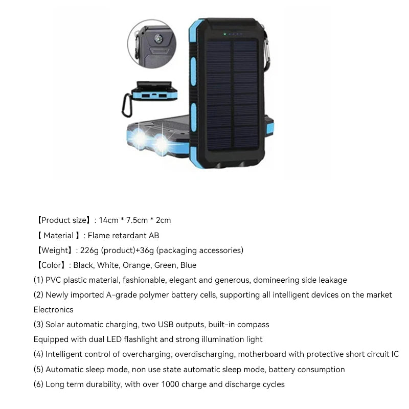 New Solar Power Bank 80000mAh Portable Charging Poverbank External Battery Charger Strong Light LDE Light for All Smartphones